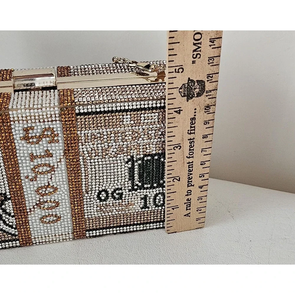 Money Stack Clear & Gold Rhinestone Clutch Bag Evening Purse